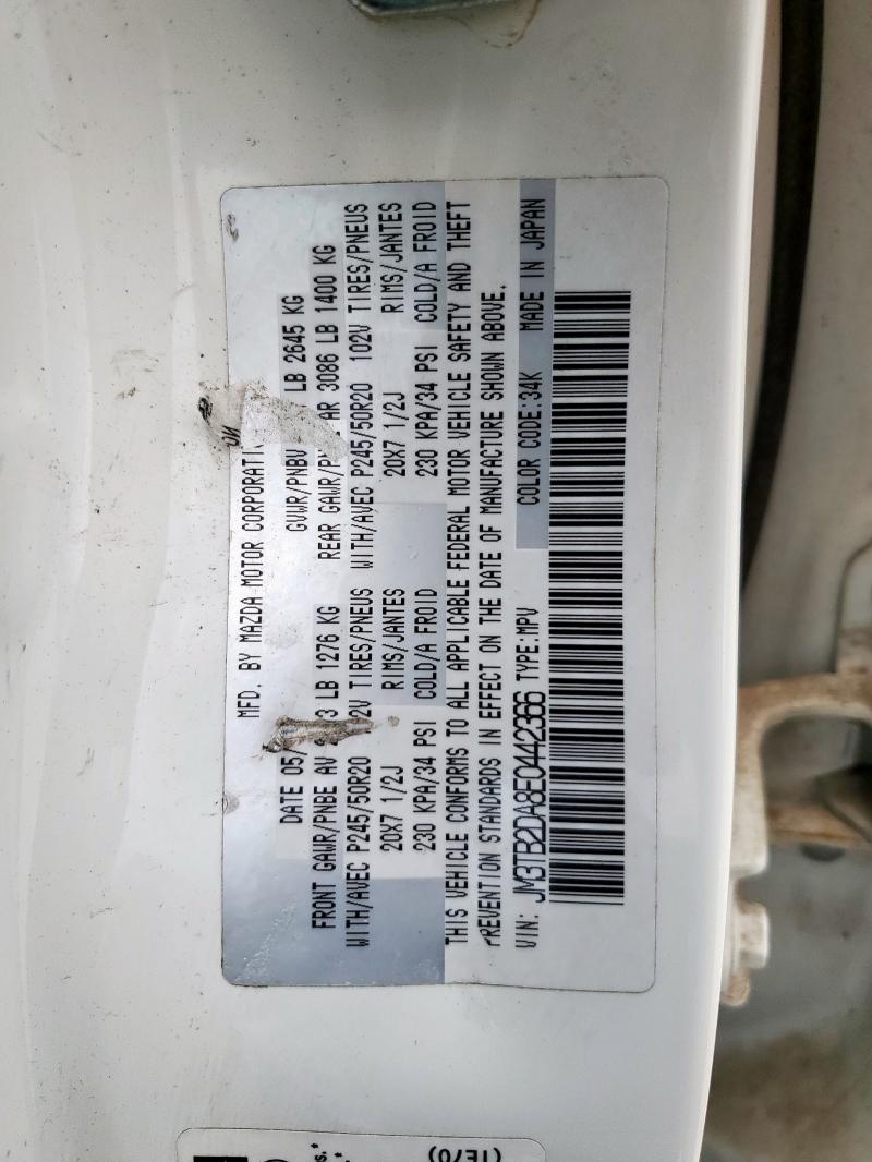 JM3TB2DA8E0442366 - 2014 MAZDA CX-9 GRAND TOURING WHITE photo 13