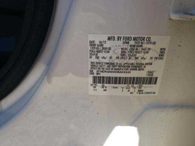 2FMDK4AK0DBA62243 - 2013 FORD EDGE SPORT WHITE photo 10