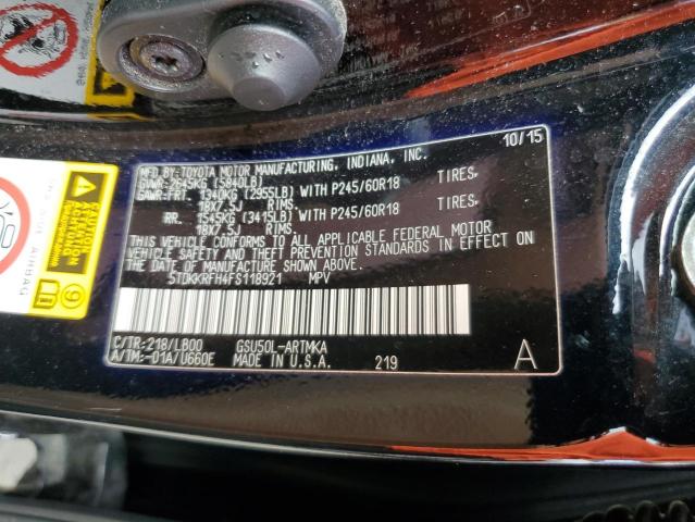 5TDKKRFH4FS118921 - 2015 TOYOTA HIGHLANDER XLE Սև լուսանկար 13