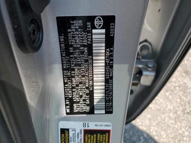 4T1BK1EB5DU003876 - 2013 TOYOTA AVALON BASE SILVER photo 12