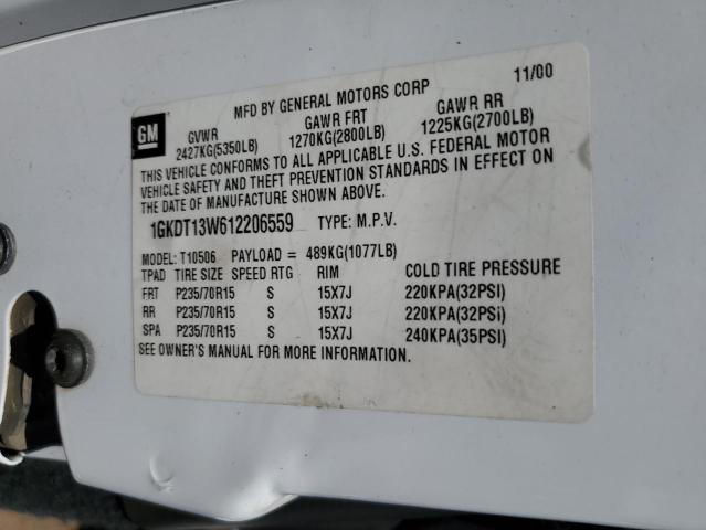 1GKDT13W612206559 - 2001 GMC JIMMY თეთრი ფოტო 12