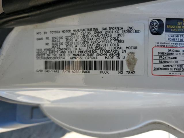 5TETU62N95Z038654 - 2005 TOYOTA TACOMA PRERUNNER ACCESS CAB WHITE photo 12