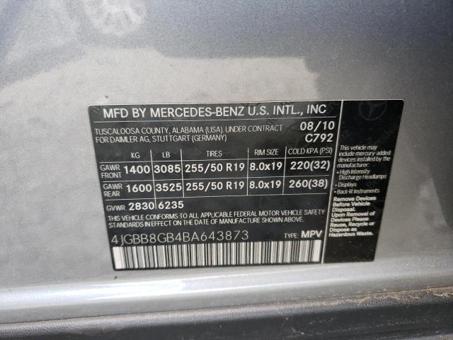 4JGBB8GB4BA643873 - 2011 MERCEDES-BENZ ML 350 4MATIC SILVER photo 12