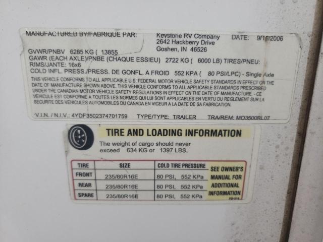 4YDF3502374701759 - 2007 KEYSTONE MONTANA WHITE photo 10