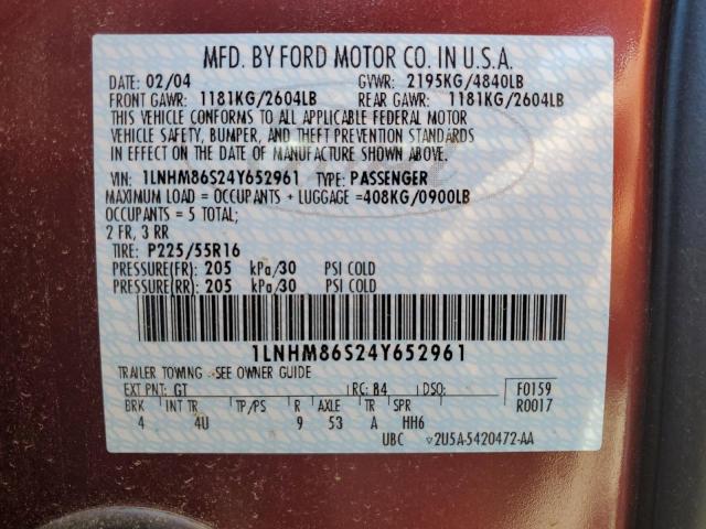 1LNHM86S24Y652961 - 2004 LINCOLN LS Bordo foto 12