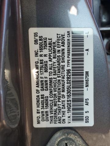 1HGES16305L028296 - 2005 HONDA CIVIC DX VP Silber Foto 12