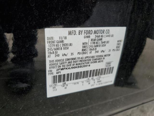 2FMPK4J96KBB20914 - 2019 FORD EDGE SEL أسود صورة 13