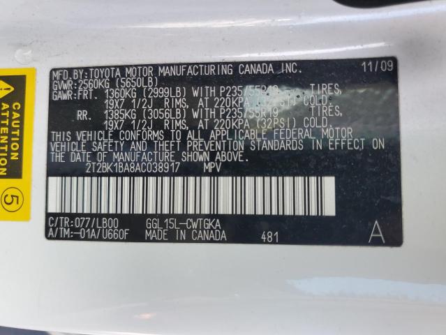 2T2BK1BA8AC038917 - 2010 LEXUS RX 350 WHITE photo 14