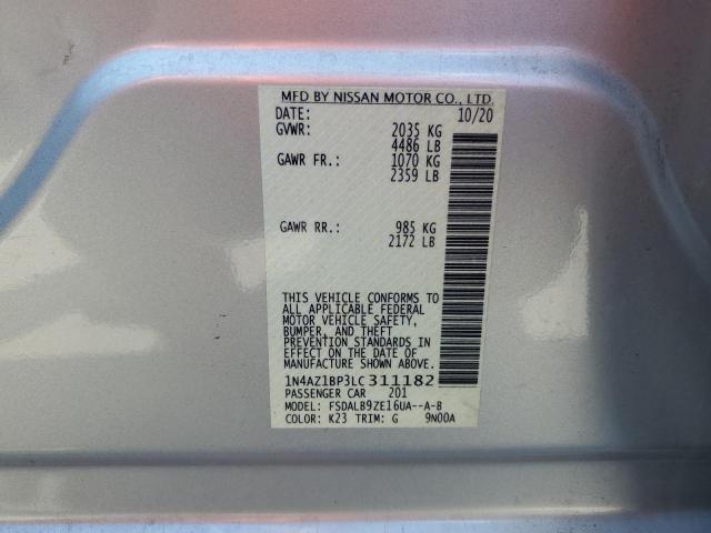 1N4AZ1BP3LC311182 - 2020 NISSAN LEAF S SILVER photo 12