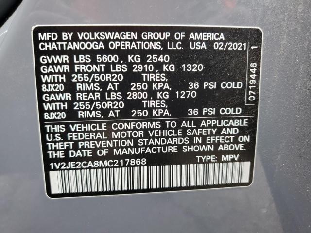 1V2JE2CA8MC217868 - 2021 VOLKSWAGEN ATLAS CROS SE رمادي صورة 13