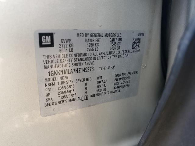 1GKKNMLA7HZ149278 - 2017 GMC ACADIA SLT-1 BEIGE photo 13