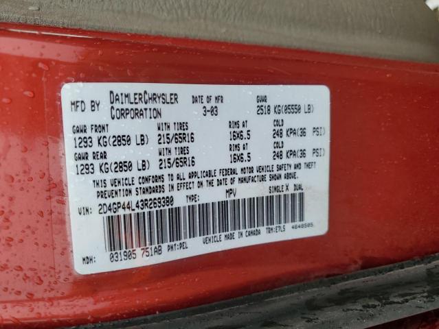 2D4GP44L43R269380 - 2003 DODGE GRAND CARA SPORT RED photo 13