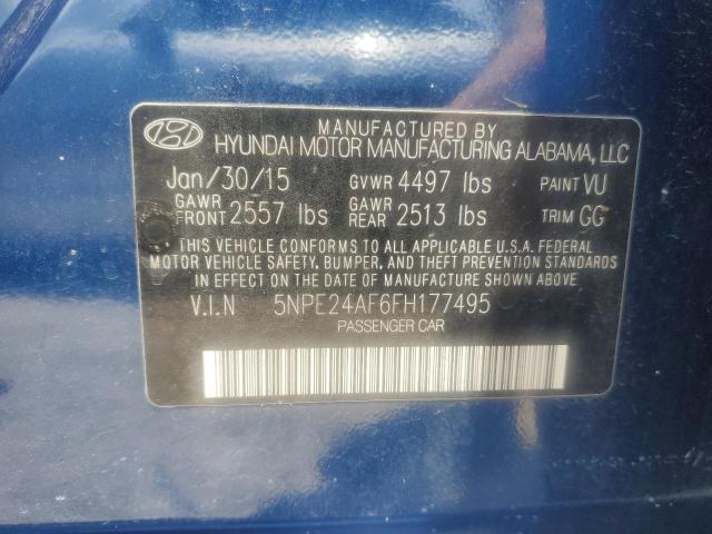 5NPE24AF6FH177495 - 2015 HYUNDAI SONATA SE BLUE photo 12