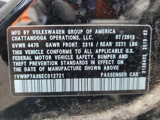 1VWBP7A35EC012721 - 2014 VOLKSWAGEN PASSAT SE Czarny zdjęcie 12