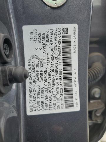 2HGFC2F6XKH584593 - 2019 HONDA CIVIC LX CHARCOAL photo 13