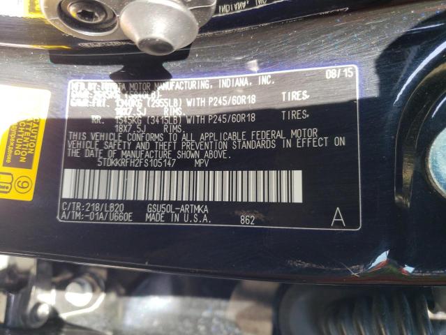 5TDKKRFH2FS105147 - 2015 TOYOTA HIGHLANDER XLE 黑色 照片 13