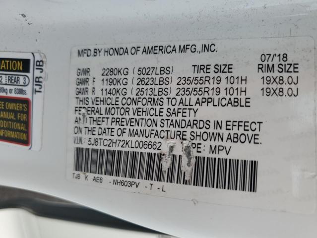 5J8TC2H72KL006662 - 2019 ACURA RDX ADVANCE WHITE photo 13