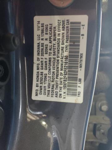 19XFB2F92FE216163 - 2015 HONDA CIVIC EXL ნაცრისფერი ფოტო 12