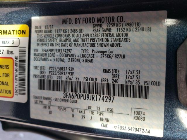 3FA6P0PU9JR174297 - 2018 FORD FUSION SE PHEV BLUE photo 12