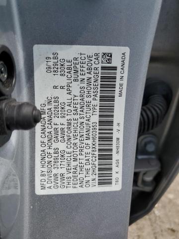 2HGFC2F8XKH603953 - 2019 HONDA CIVIC SPORT 灰色 照片 13