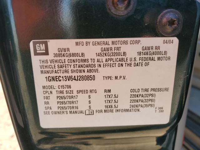 1GNEC13V64J280850 - 2004 CHEVROLET TAHOE C1500 GREEN photo 12