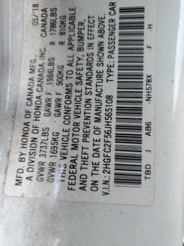 2HGFC2F56JH565108 - 2018 HONDA CIVIC LX WHITE photo 13