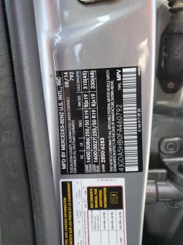 4JGDA5HB0FA460792 - 2015 MERCEDES-BENZ ML 350 4MATIC SILVER photo 12