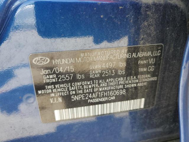 5NPE24AF1FH160698 - 2015 HYUNDAI SONATA SE BLUE photo 12