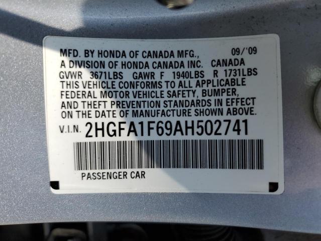 2HGFA1F69AH502741 - 2010 HONDA CIVIC LX-S فضي صورة 13