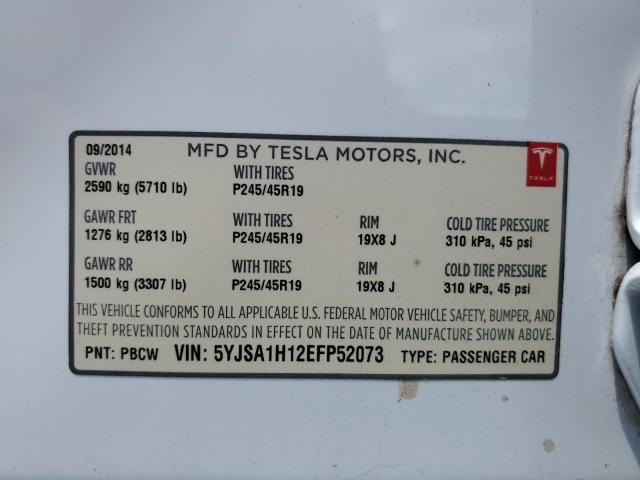 5YJSA1H12EFP52073 - 2014 TESLA MODEL S Білий фото 12