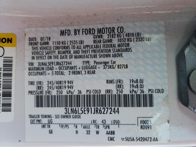 3LN6L5E91JR627244 - 2018 LINCOLN MKZ RESERVE თეთრი ფოტო 12