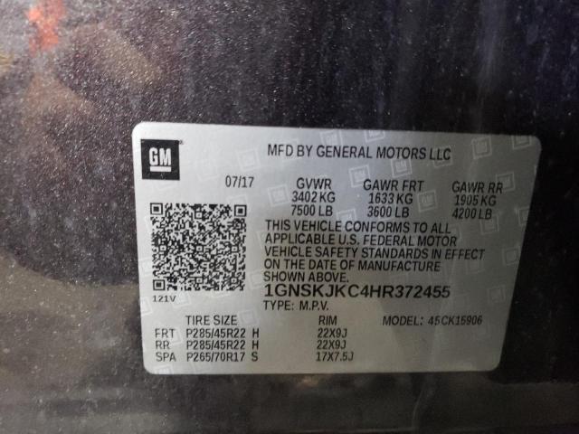 1GNSKJKC4HR372455 - 2017 CHEVROLET SUBURBAN K1500 PREMIER GRAY photo 13