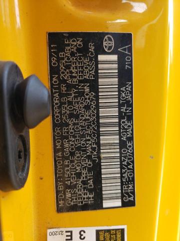 JTKJF5C72C3029679 - 2012 TOYOTA SCION TC 黄色 照片 12
