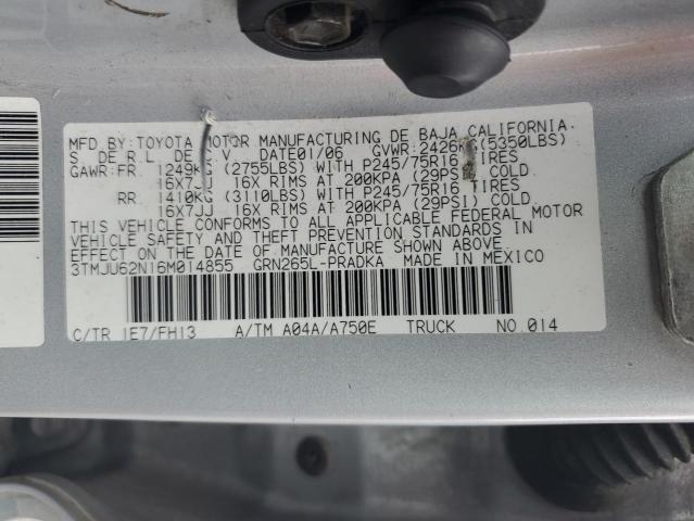 3TMJU62N16M014855 - 2006 TOYOTA TACOMA DOUBLE CAB PRERUNNER SILVER photo 12