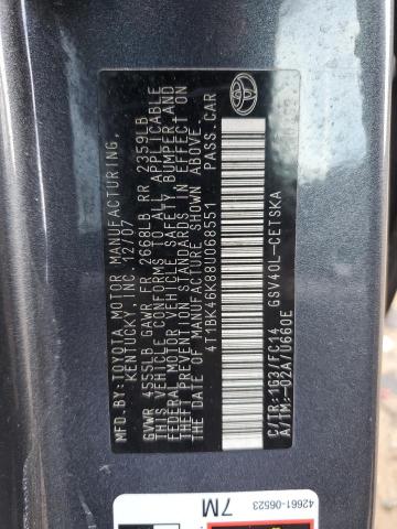 4T1BK46K88U068551 - 2008 TOYOTA CAMRY LE CHARCOAL photo 12