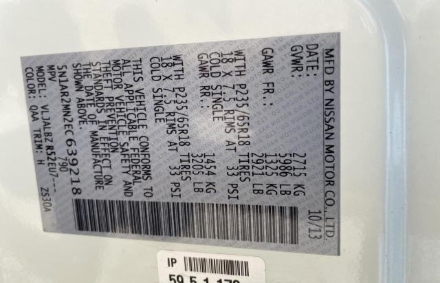 5N1AR2MN2EC639218 - 2014 NISSAN PATHFINDER S WHITE photo 10