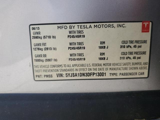5YJSA1DN3DFP13001 - 2013 TESLA MODEL S SILVER photo 12
