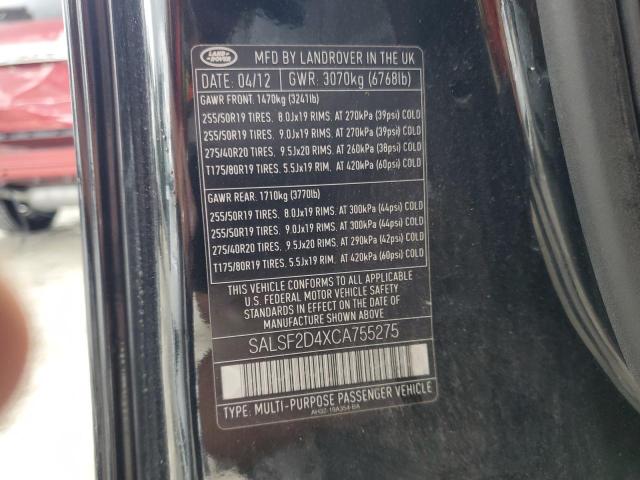 SALSF2D4XCA755275 - 2012 LAND ROVER RANGE ROVE HSE BLACK photo 13