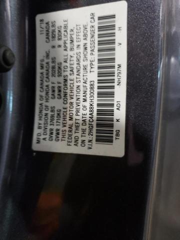 2HGFC4A88KH300883 - 2019 HONDA CIVIC SPORT 灰色 照片 12