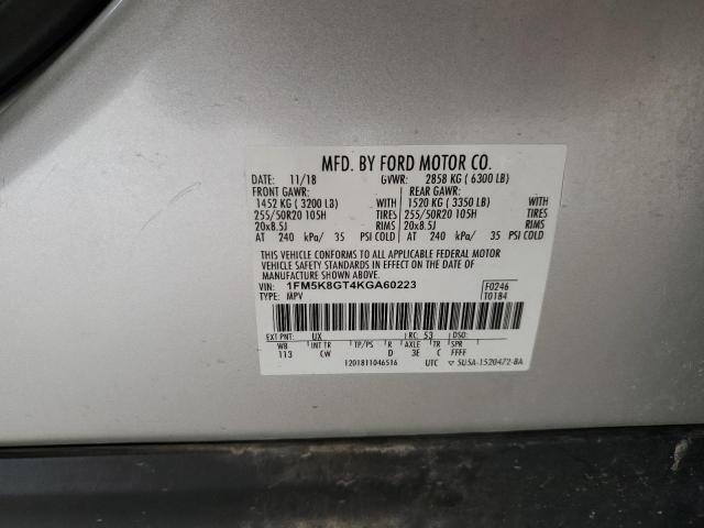 1FM5K8GT4KGA60223 - 2019 FORD EXPLORER SPORT 银色 照片 13