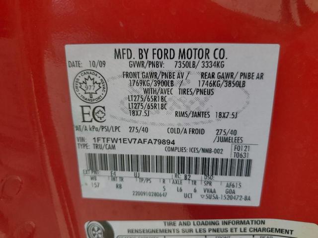 1FTFW1EV7AFA79894 - 2010 FORD F150 SUPERCREW RED photo 12