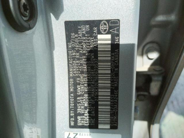 2T1KR32E16C623537 - 2006 TOYOTA COROLLA MA XR SILVER photo 10