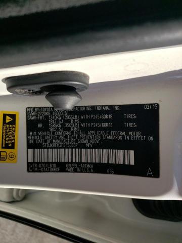 5TDJKRFH3FS150657 - 2015 TOYOTA HIGHLANDER XLE 白色 照片 10