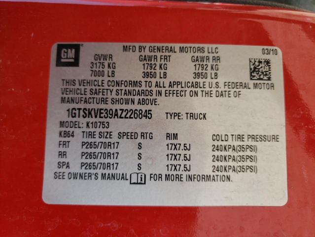 1GTSKVE39AZ226845 - 2010 GMC SIERRA K1500 SLE MAROON photo 12