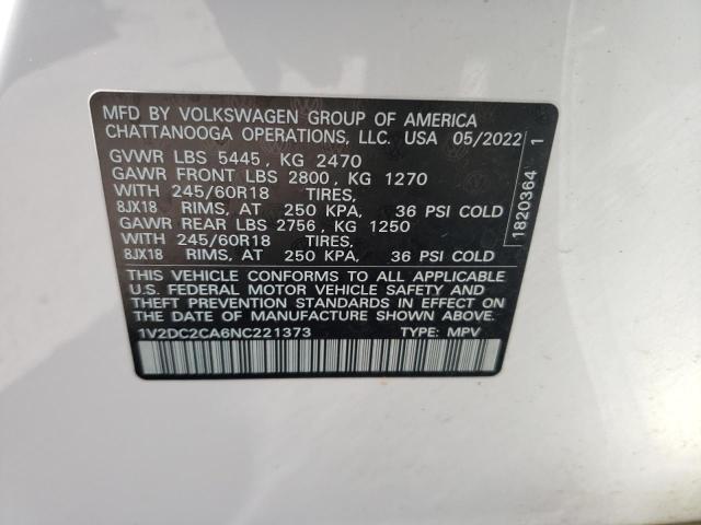 1V2DC2CA6NC221373 - 2022 VOLKSWAGEN ATLAS CROS SE Ağ foto 13