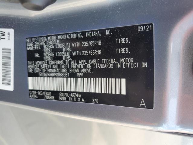 5TDGZRAHXMS088961 - 2021 TOYOTA HIGHLANDER XLE SILVER photo 14