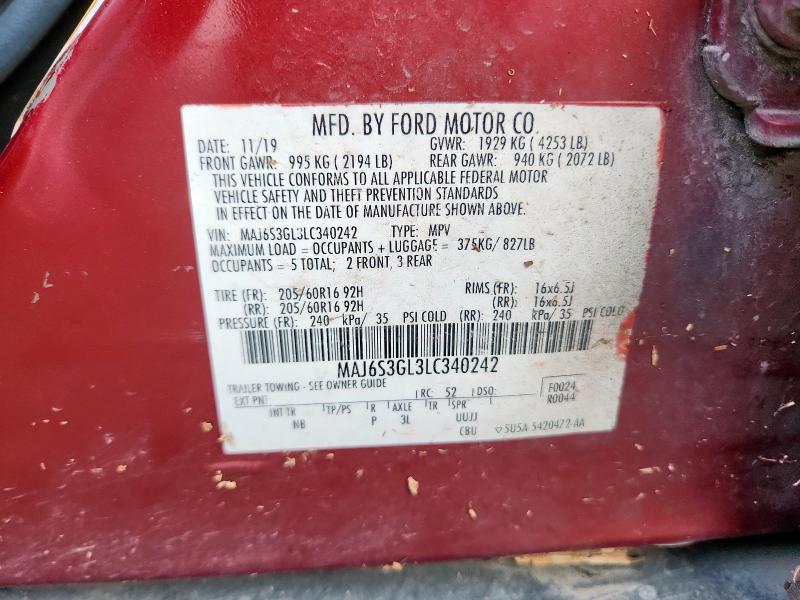 MAJ6S3GL3LC340242 - 2020 FORD ECOSPORT SE მუქწითელი ფოტო 14