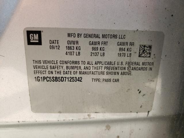 1G1PC5SB5D7125342 - 2013 CHEVROLET CRUZE LT SILVER photo 10