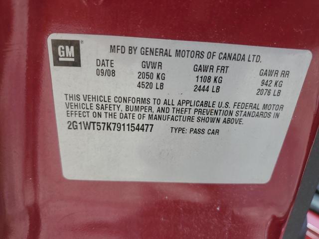 2G1WT57K791154477 - 2009 CHEVROLET IMPALA 1LT MAROON photo 12