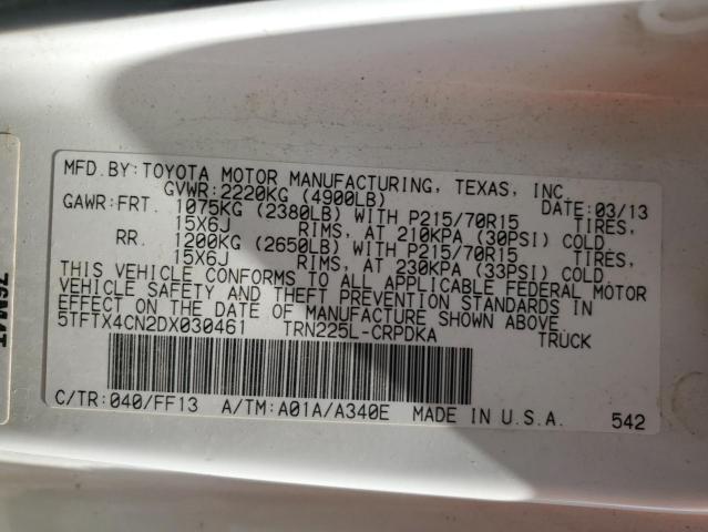 5TFTX4CN2DX030461 - 2013 TOYOTA TACOMA ACCESS CAB თეთრი ფოტო 12